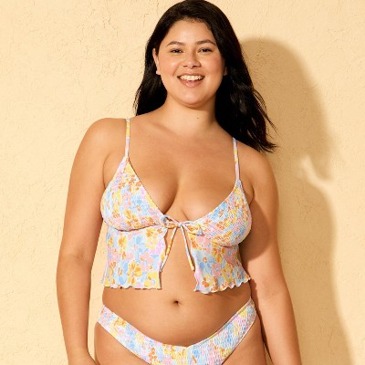 Wild Fable Women's Smocked Tie-Front Fly Away Floral Print Tankini Top - Wild Fable™ Pink/Yellow/Blue M — фото 4