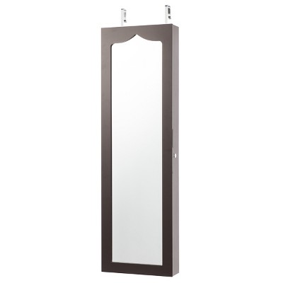 Tangkula Wall/Door Mounted Jewelry Armoire w/Mirror & LED Lights Brown/White
