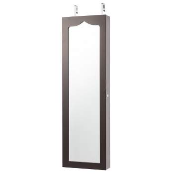 Tangkula Wall/Door Mounted Jewelry Armoire w/Mirror & LED Lights Brown/White