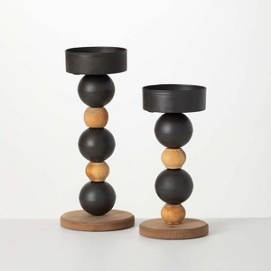 Sullivans Stacked Sphere Pillar Candle Holders Set of 2, 14"H & 11.25"H Black - 1 of 4