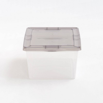 Clear Stackable Plastic Storage Bins with Gray Lids, Set of 8