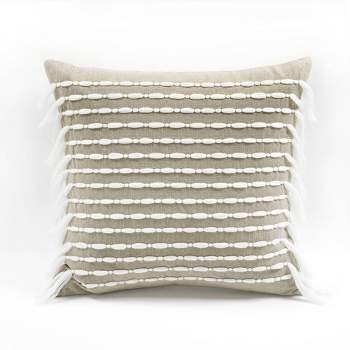 20"x20" Oversize Linear Family-Friendly Cotton Pillow Cover with Tassel - Lush Décor