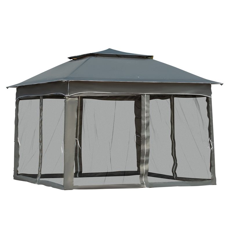 Outsunny 11' x 11' Pop Up Gazebo Outdoor Canopy Shelter with 2-Tier Soft Top, and Removable Zipper Netting, Event Tent with Large Shade, and Storage Bag for Patio, Backyard, Garden, 5 of 8