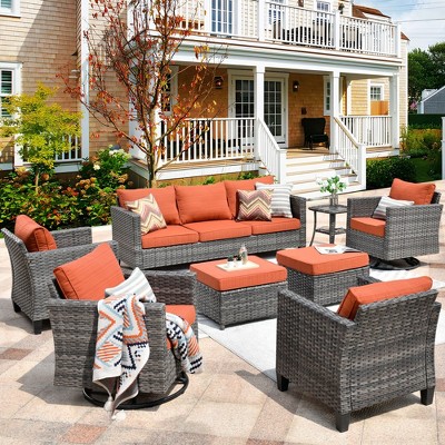 XIZZI Modular Outdoor Swivel Sectional Sofa Set, UV-Resistant Modular Lounge Set w/ Swivel Chairs, Side Table & Optional 3-Seat Sofa, Ottoman, Firepit