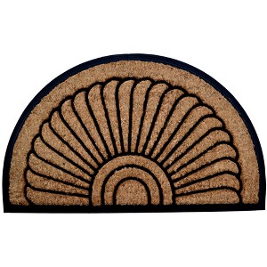 HomeRoots 24" X 36" Beige and Black Rubber and Coir Outdoor Semi Circle Door Mat - 1 of 4