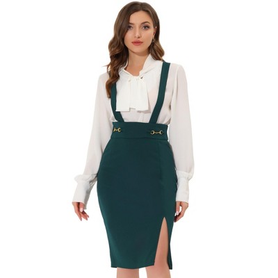 Allegra K Women's High Waist Split Adjustable Strap Suspender Pencil Skirts