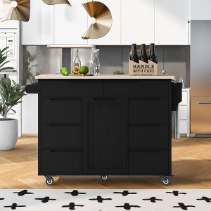Bella Depot 53.15'' Kitchen Island Cart with Rubber Wood Countertop and 5 Wheels for Kitchen Dinning Room - 1 of 4