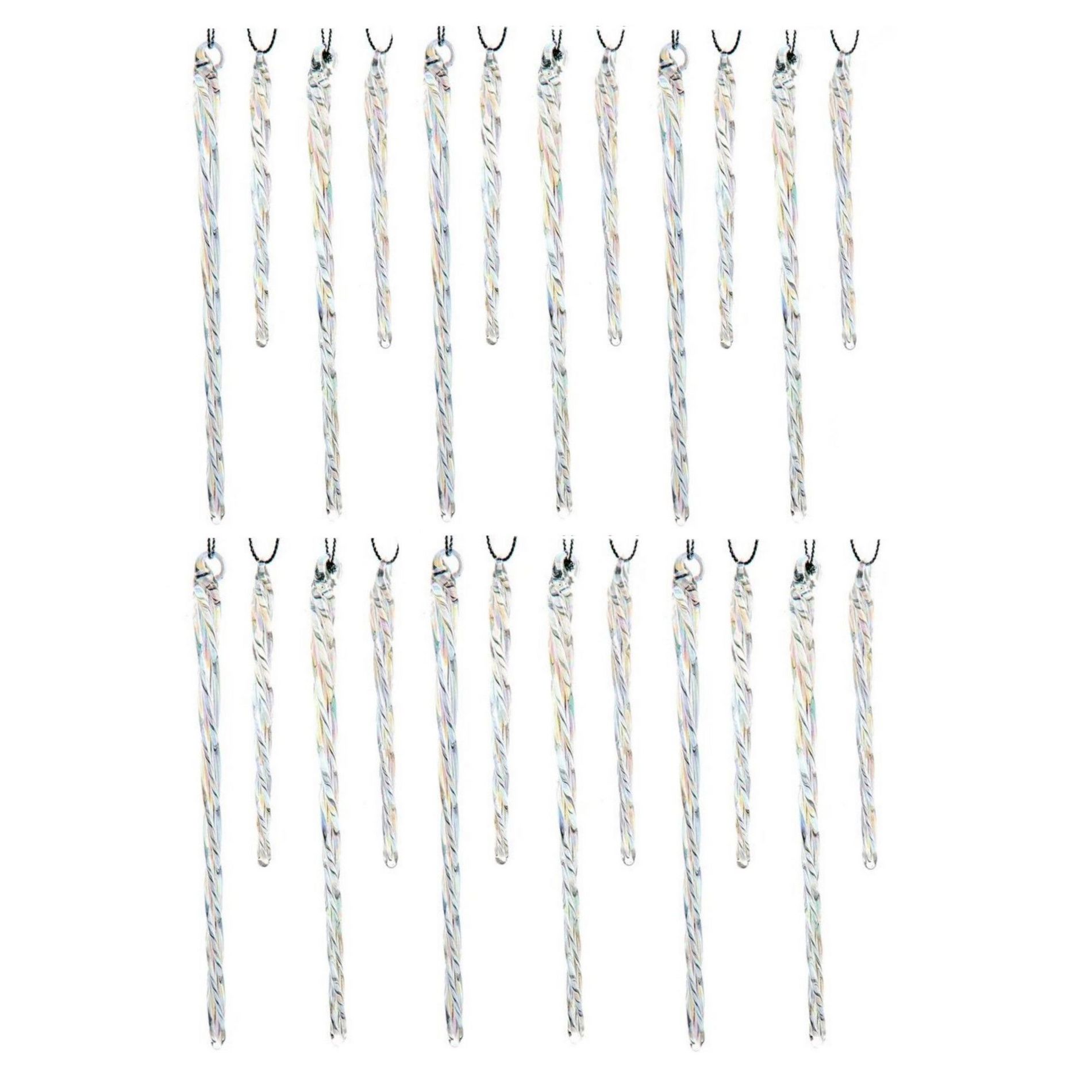 Kurt Adler Glass Ornaments for Christmas Tree, Iridescent Icicles (24-Piece Box Set)