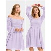 EXLURA Women's 2025 Summer Long Sleeve Party Swiss Dot Dress Smocked Ruffle Cocktail Mini Dresses - 3 of 4