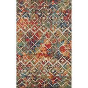 HomeRoots 2' X 3' Green Orange and Red Geometric Stain Resistant Indoor Outdoor Area Rug - 1 of 4