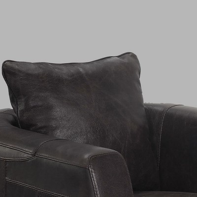 Kalona 34" Distressed Chocolate Leather and Metal Accent Chair