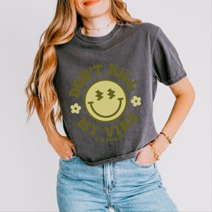 Simply Sage Market S.W.Smiley Don't Kill My Vibe Smiley Face Boxy Crop Top - 1 of 4