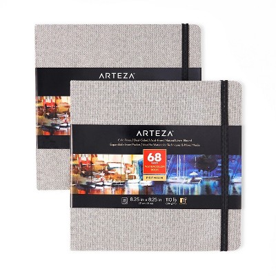 Arteza Gray Linen Hardcover Watercolor Paper Pad with Inner Pocket, 8.25"x8.25", 34 Sheets - 2 Pack (ARTZ-8983)