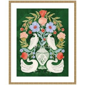 Kate and Laurel Floral Folklore Ibises and Swan by Jill Labieniec Framed Wall Art Print, 34 x 42, Mila Dark Gold - 1 of 4
