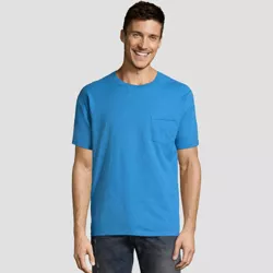 Hanes Men's Short Sleeve 1901 Garment Dyed Pocket T-Shirt - Sky Blue S