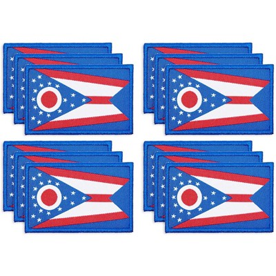 Okuna Outpost 12 Pack Woven Iron On State Patches, Ohio Flag Appliques (3 x 2 in)