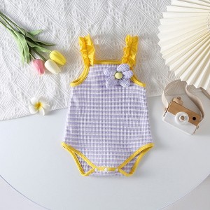 MyKids-Usa Baby Girl Striped Pattern Floral Patched Design Sling Onesies - 1 of 4