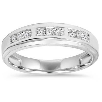 Macy's Men's Nine-Stone Diamond Ring in 10k White Gold (1/4 ct