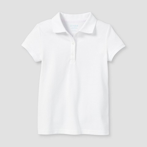 Cat & Jack Girls' Short Sleeve Pique Uniform Polo Shirt - Cat & Jack™ White S
