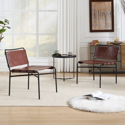 2-Piece Faux Leather Armless Retro Leisure Chair Set with Metal Legs, Water-Resistant, Easy to Assemble and Multi-Scenario Use