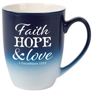 Elanze Designs Faith, Hope & Love 1 Corinthians 13:13 Two Toned Ombre Matte Navy Blue and White 12 ounce Ceramic Stoneware Coffee Cup Mug - 1 of 4