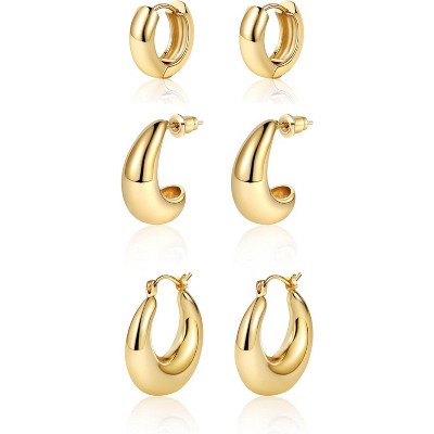 Gold Chunky Hoop Earrings Set for Women, 14K Gold Plated Twisted Huggie Hoop Earring Thick Open Lightweight Chunky Hoop