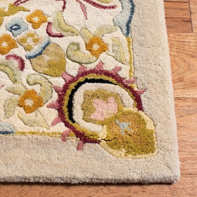 Savonnerie Sage and Beige Hand-Tufted Wool Area Rug