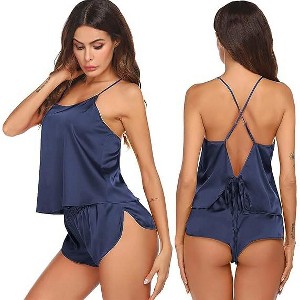 Ekouaer Silk Pajamas Set for Women Satin Backless Lingerie Pjs Cami Top and Shorts Nightwear - 1 of 4