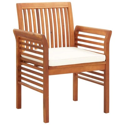 vidaXL Solid Acacia Wood Dining Chair- Weather Resistant Outdoor Seat with Cream Cushion