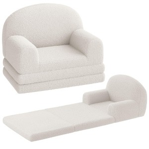 Kids Couch, 2-in-1 Convertible Teddy Fleece Fabric Toddler Sofa Chair, Soft Fold Out Couch Lounger for Kids, Comfy Children's Sofa Bed - 1 of 4