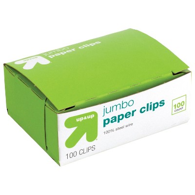 100ct Jumbo Paper Clips - up&up™: Silver Office Supplies, 1.75" Height, 100 Pack