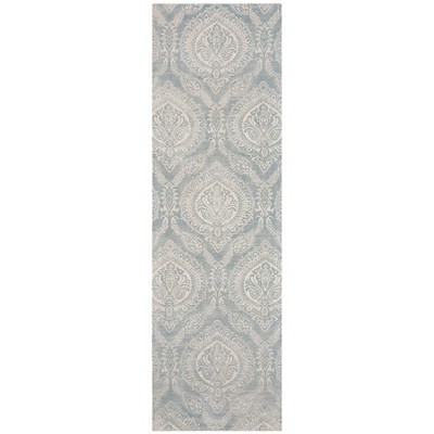 Turquoise and Ivory Hand Loomed Wool Runner Rug, 2'3" x 8'