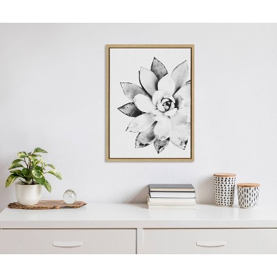 Modern Succulent Black and White Canvas Print with Natural Frame