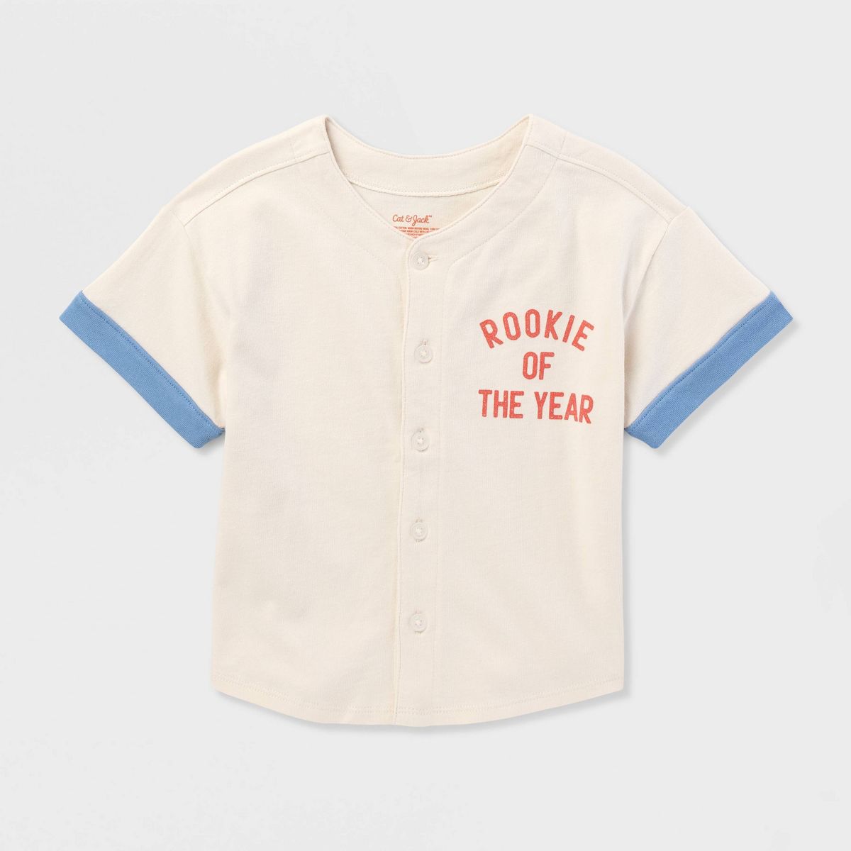 Toddler Boys' Rookie of the Year Short Sleeve Baseball Button-Up - Cat & Jack™ Cream - thumbnail 2
