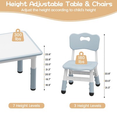 Height Adjustable Light Grey Wooden Kids Table and 4 Chairs Set
