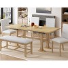 6 PCS Extendable Dining Table Set, 1 Dining Table and 4 Chairs and 1 Bench, Rubber Wood Chairs and Bench with Polyester Cushions-Baofuwish - 3 of 4