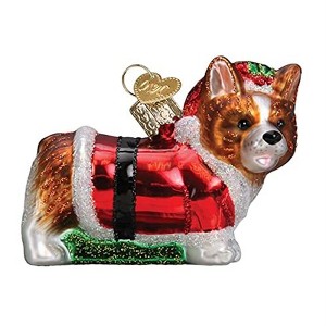 Old World Christmas Blown Glass Ornament for Christmas Tree, Holly Hat Corgi Puppy - 1 of 4