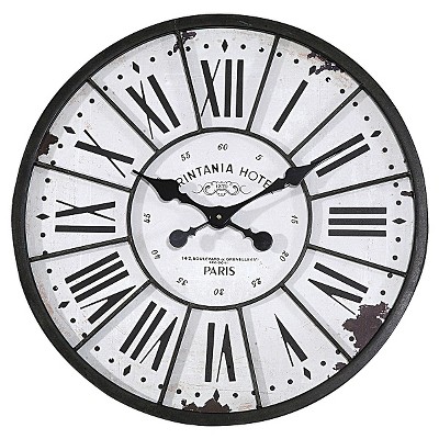 24" Round Metal & Wood Wall Clock White - 3R Studios