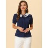 Allegra K Women's Contrast Peter Pan Collar Button Down Polka Dots Blouse - 3 of 4