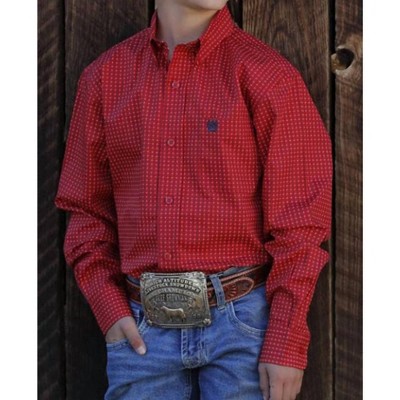 Boy's 's Classic Print Button Down Long Sleeve Shirt - CINCH