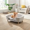 30" Elevated Small Dog Bed Frame with Corduroy Cushion,Modern Pet Sofa With Wooden Legs for Dogs up to 25 lbs-LAOTIES - 2 of 4