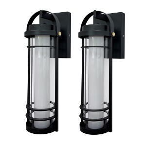 DAKAFUL Modern LED Outdoor Wall Lanterns -15" Black Sconces With 5 Adjustable Color Temperatures, Waterproof (2-Pack)-Black - 1 of 4