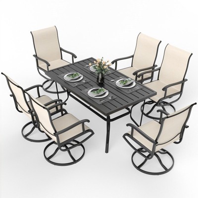 Pamapic 7-Piece Metal Outdoor Patio Dining Set with Rectangle Table and Textilene Swivel Chairs