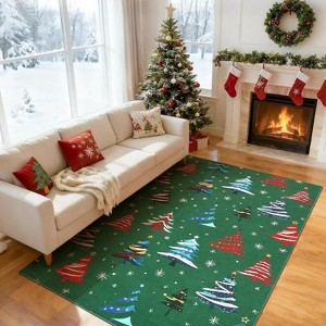 Washable Christmas Runner Rug, Soft Non-Slip Low Pile Carpet for Kitchen, Hallway, or Bedroom Festive Decor - 1 of 4