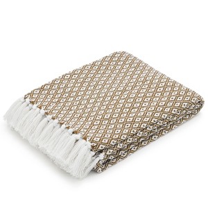 Americanflat Omala Throw Blanket in Mustard and White Mini Diamond - 100% Cotton with Fringe - 50" x 60" - 1 of 4