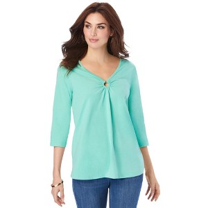 Roaman's Women's Plus Size Keyhole V Neck Ultimate Tee - 1 of 4