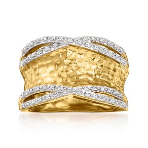 Ross-Simons 0.13 ct. t.w. Diamond Hammered Ring in 18kt Yellow Gold Over Sterling Silver - 1 of 4