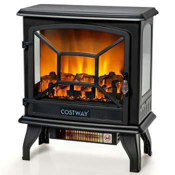 Costway 20'' Freestanding Electric Fireplace Heater Stove W/ Realistic Flame Effect 1400W