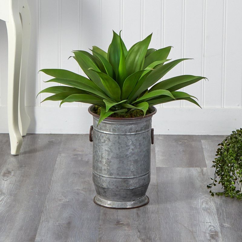 Nearly Natural 26-in Agave Succulent Artificial Plant in Vintage Metal Planter, 3 of 5