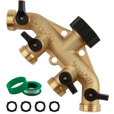 Maggift Landscape Equipment Parts and Accessories, 4-Way Valve, Garden Hose Diverter, for Garden, Lawn, Gold, 1.14" * 1.14" * 1.18"